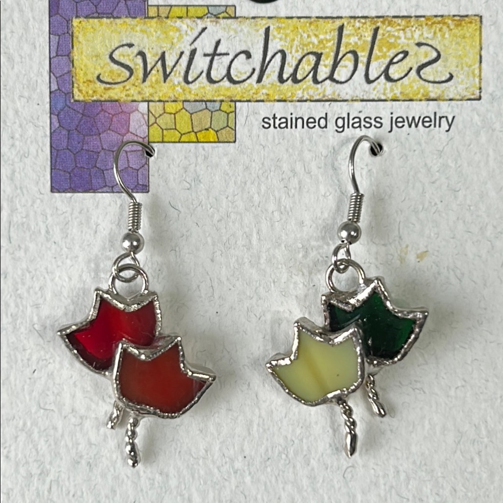 NWT stained glass leaf earrings - Red, green, yellow